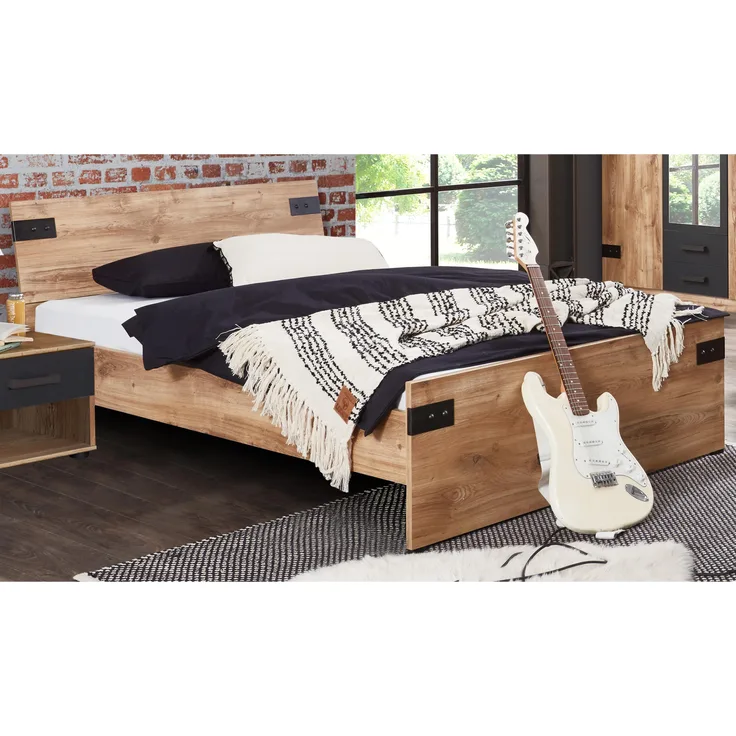 Bett >Lothar< in Plankeneiche - 146x85x210cm (BxHxT)