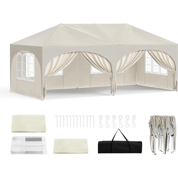WOLTU Pavillon, Faltpavillon 3x6 m, mit 6 Seitenwänden, Partyzelt wasserabweisend UV-Schutz 50+, höhenverstellbarer Gartenpavillon, mit Tragetasche, für Outdoor Garten Camping Beige – Bild 1