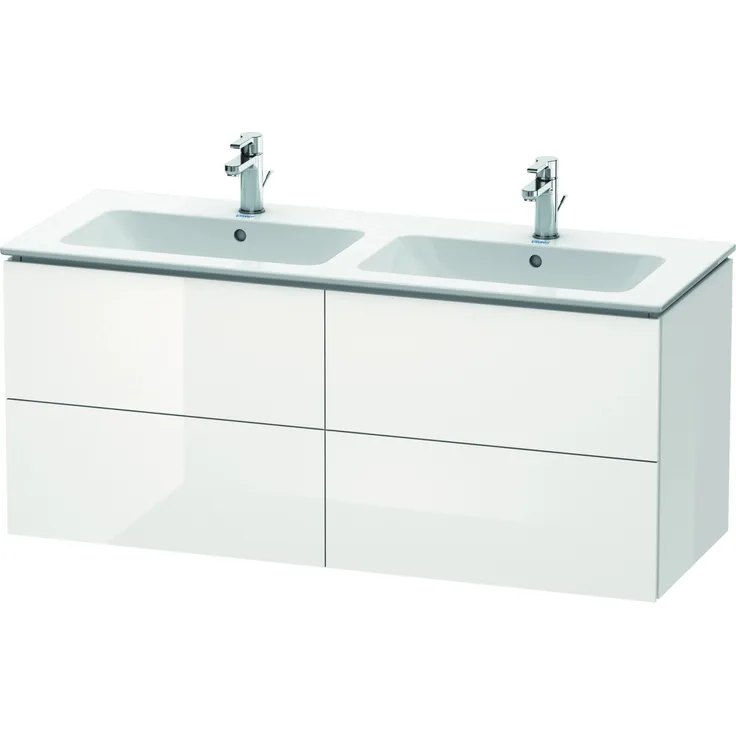 Duravit Waschbeckenunterschrank L-Cube, 129 cm, Weiß Hochglanz, großer Stauraum mit pflegeleichten Oberflächen