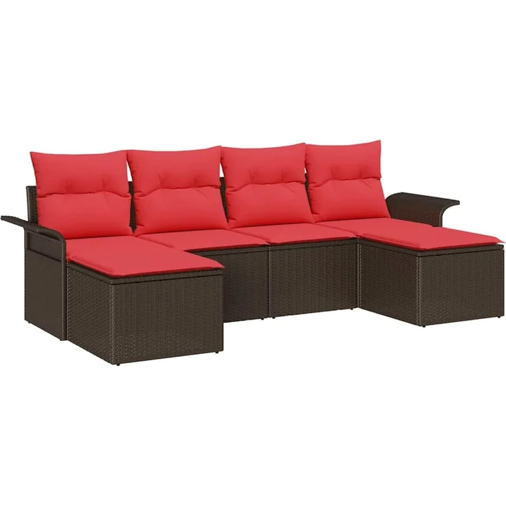 vidaXL Gartensofa-set mit Kissen 6 pcs Braun Poly-Rattan 3345474 – Bild 2