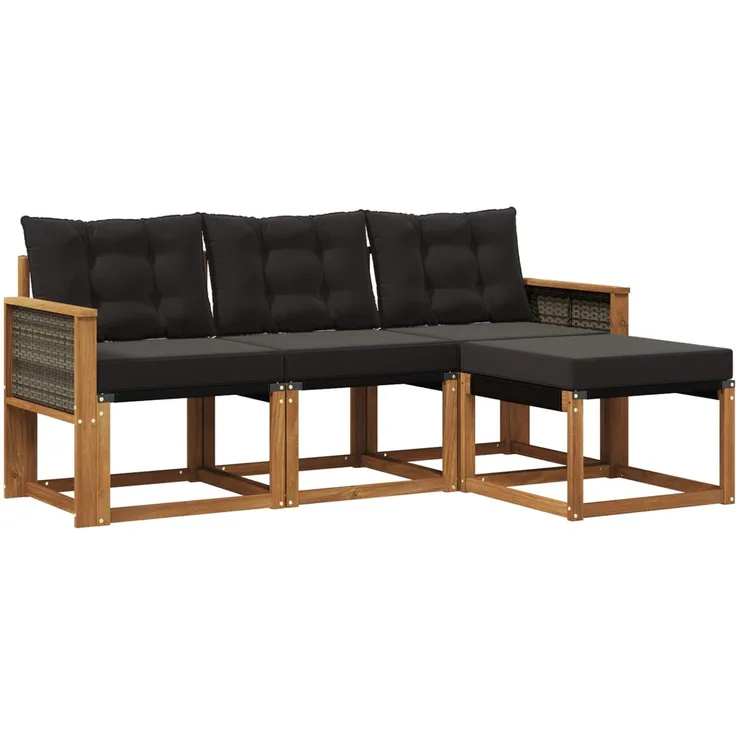 vidaXL Outdoor-Sofagarnitur mit Kissen 4 pcs Natürlich und Schwarz 3381868