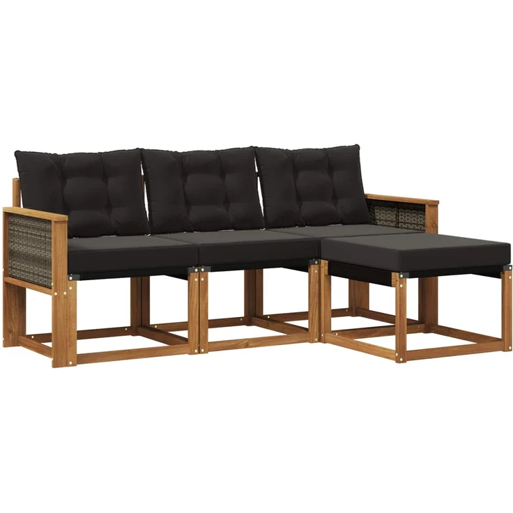 vidaXL Outdoor-Sofagarnitur mit Kissen 4 pcs Natürlich und Schwarz 3381868 – Bild 1