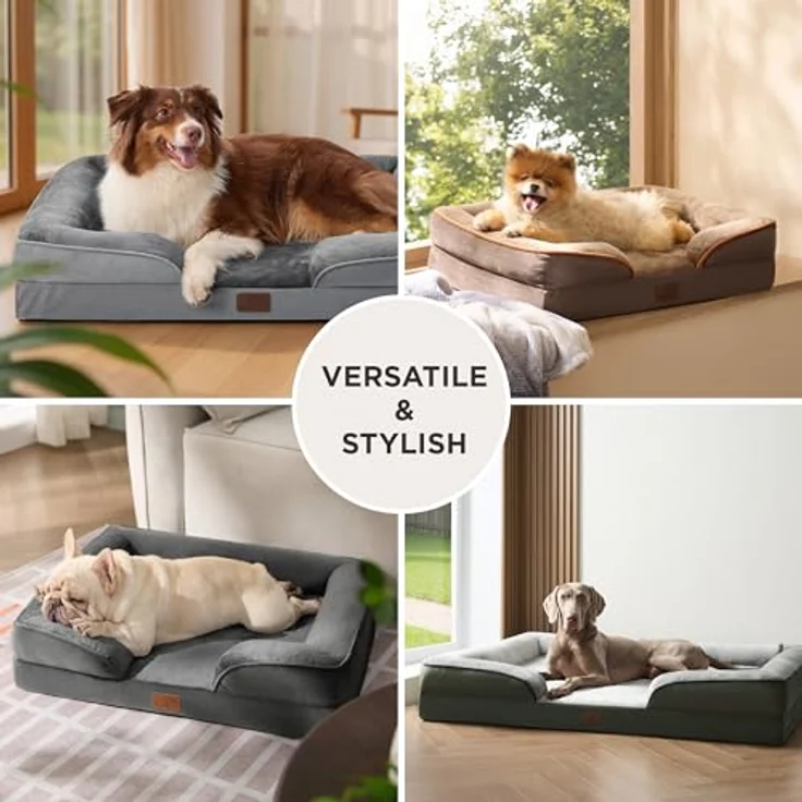 BEDSURE orthopädisches Hundebett Ergonomisches Hundesofa - 89x63 cm Hundecouch mit eierförmiger Kistenschaum für mittlere Hunde, waschbar rutschfest Hundebetten, grau – Bild 10