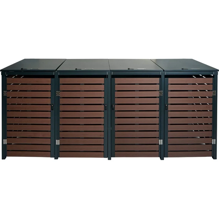 4er Mülltonnenverkleidung HWC-K14, Mülltonnenbox Mülltonnenabdeckung, 119x264x84cm WPC Metall 130kg ~ Walnuss-Holzoptik – Bild 7