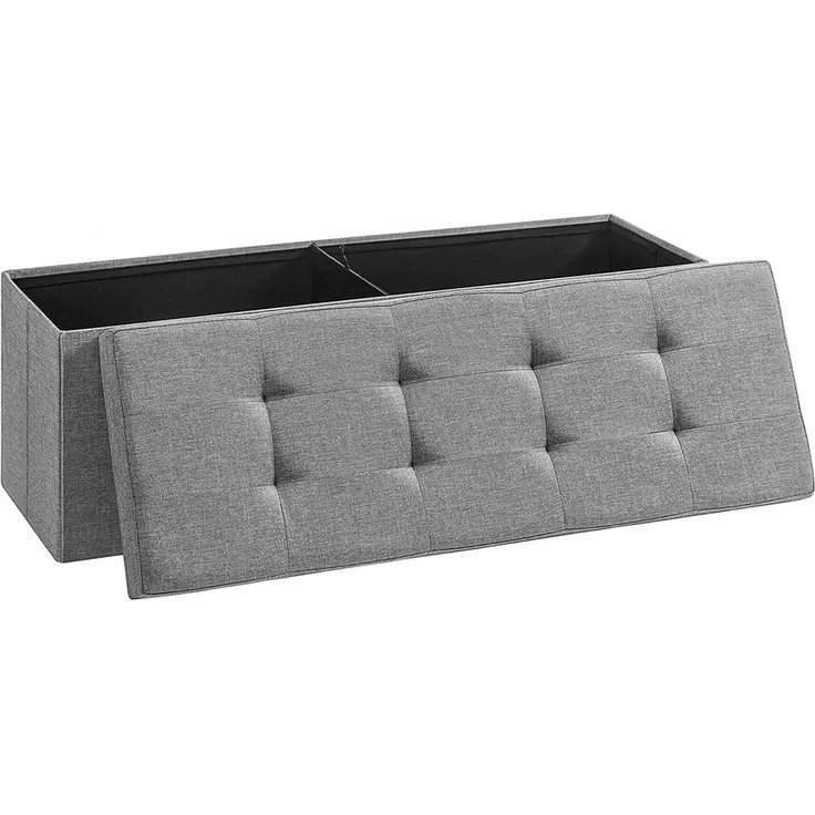 Sitzbank, 110 cm lang, Sitztruhe mit 120 L Stauraum, belastbar bis 300 kg, aus Leinen, hellgrau LSF77G