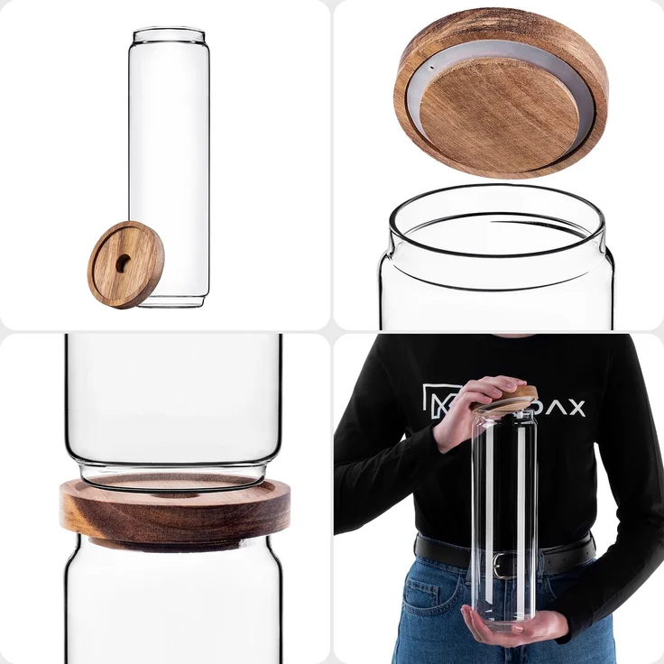 KADAX Vorratsglas 1550ml mit Holzdeckel, Glasbehälter zur Aufbewahrung von Lebensmitteln, Vorratsgläser mit Deckel, Vorratsbehälter aus Glas, Vorratsdosen – Bild 9