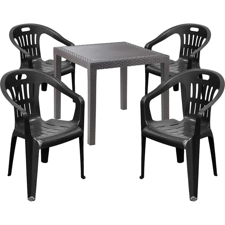 Outdoor-Möbel Sitzgarnitur Bistrogarnitur 5tlg Kunststoff Anthrazit