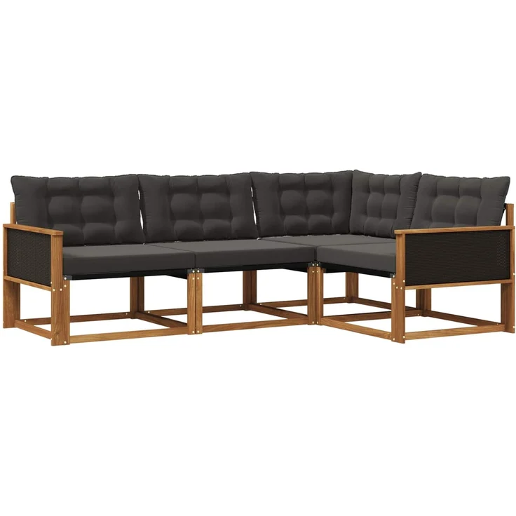 vidaXL Outdoor-Sofagarnitur 4 stk. 4-Sitzer Natur und Schwarz 3381384 – Bild 2