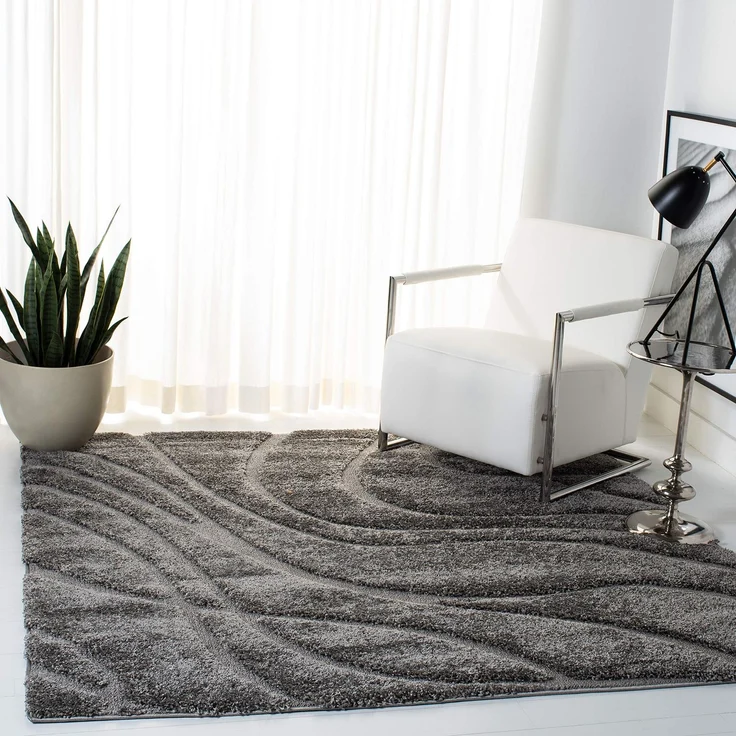 SAFAVIEH Zottelig Teppich für Wohnzimmer, Esszimmer, Schlafzimmer - Florida Shag Collection, Hoher Flor, Grau und Grau, 122 X 122 cm