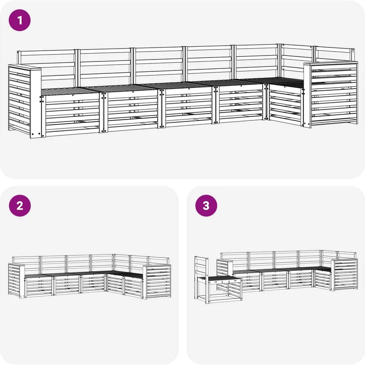 vidaXL Outdoor-Sofagarnitur 6 stk. 6-Sitzer Weiß Massivholz Akazie 3391919 – Bild 6