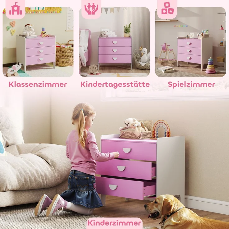 AIYAPLAY Kinderkommode, MDF, Rosa, 60L x 40B x 60H cm – Bild 7