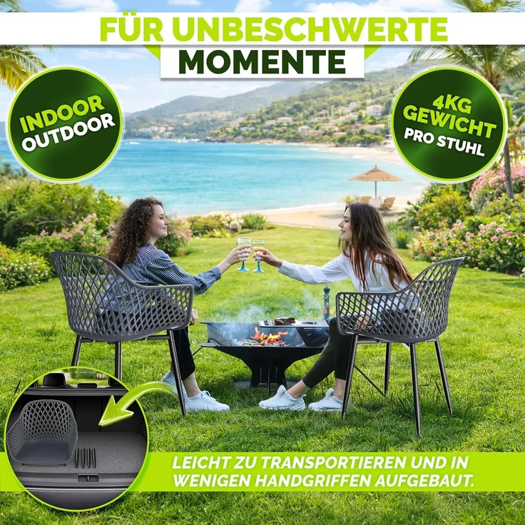 tillvex® Gartenstuhl 6er Set Wetterfest mit Armlehne | Outdoor Stühle bis 120kg belastbar | Gartenstühle UV-beständig | Terrassenstuhl Gartenmöbel Terrasse Balkon Outdoor Garten – Bild 7