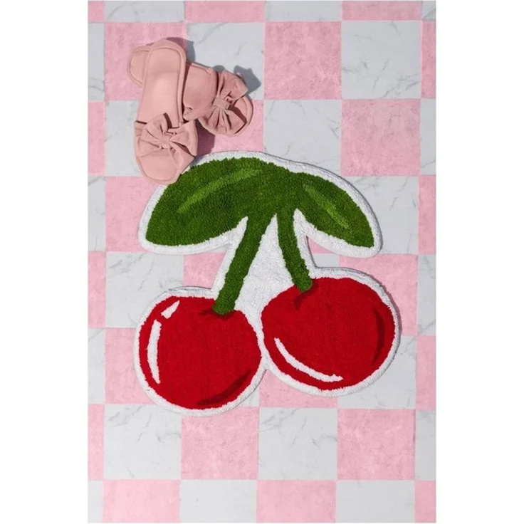 Sass & Belle Badematte Cherry, Höhe 10 mm, Badvorleger, weich, Baumwolle, Kirsche, Teppich, ca. 50 x 44 cm