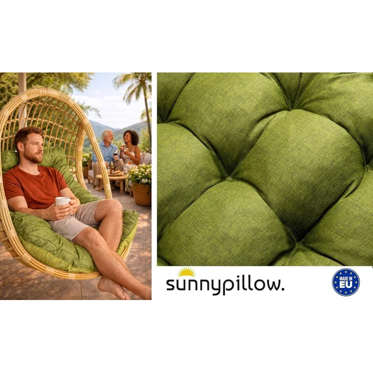 sunnypillow Polsterauflage Hängesessel Kissen - Auflage für Rattan & Polyrattan Hängeschaukel, Grün – Bild 3