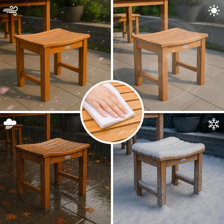 CLP Hocker Bibury Teakholz Sitzhocker Fußhocker wetterfest für Garten und Terrasse,teak – Bild 4