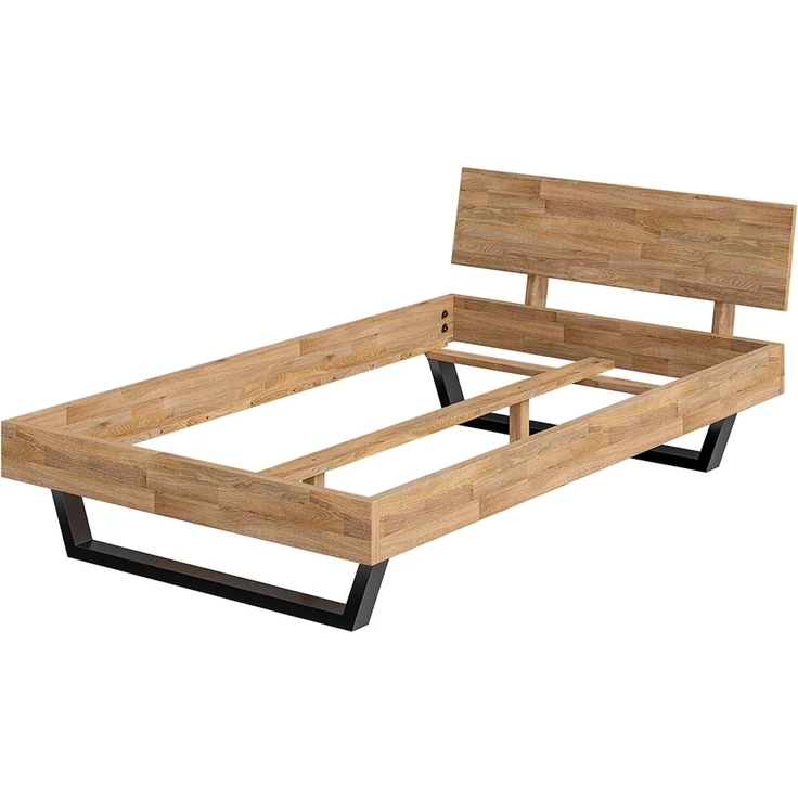 skølm 'Alver' Bett 120x200 cm, Bettgestell, natur geölt, Massivholzbett aus Eiche mit Metallkufen, Doppelbett mit durchgehendem Bettkopf – Bild 2