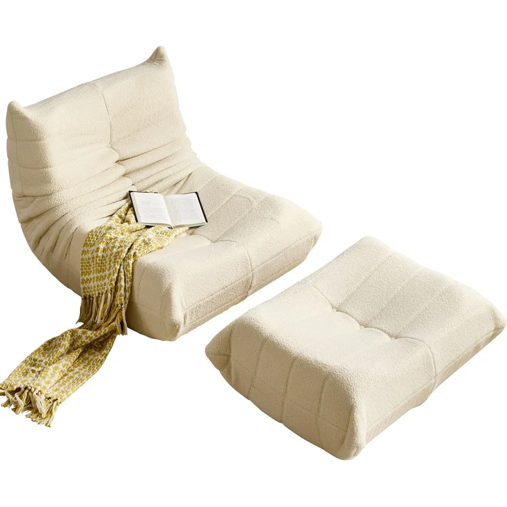 Loungesofa aus Teddy-Vlies mit hochdichter Schaumstoff-Polsterung, ergonomisch, Beige – Bild 9