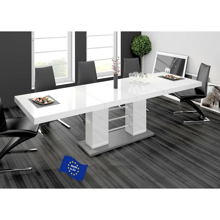 designimpex Esstisch Design HE-111 Weiß - Grau Hochglanz ausziehbar 160 bis 260 cm – Bild 1