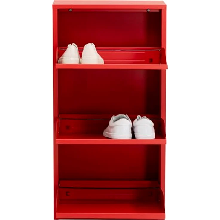 Kare Design Schuhschrank Caruso, Rot, Metall, mit 3 Klappen, Schuhablage für 6 Paar Schuhe, schmal, platzsparend, hoch, Schuhregal, Eingangsbereich, 104 x 50 x 15 cm – Bild 8