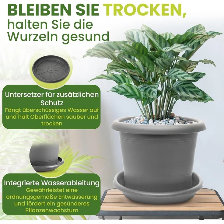 Centi Pflanzkübel 50 cm Blumentopf Groß in Anthrazit (1er-Set), Pflanzkübel mit Untersetzer – Bild 3