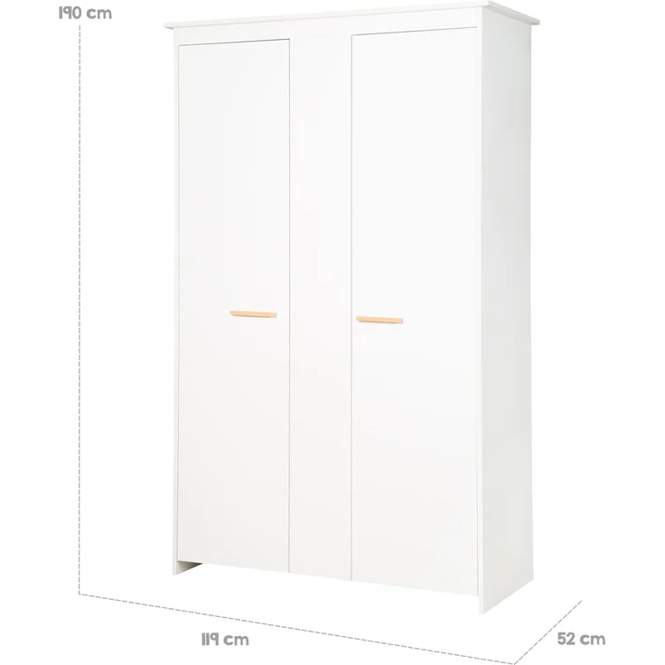 roba Kleiderschrank 'Anton' 2-türig - Holzgriffe aus Buche - Schrank für Baby- & Kinderzimmer - Weiß – Bild 9