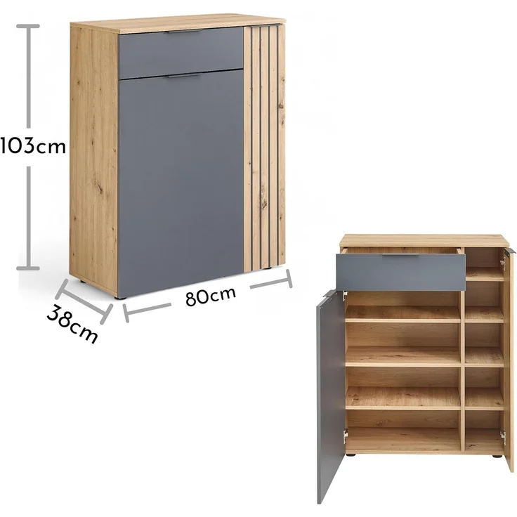 HBZ Schuhschrank Volano in Anthrazit, BxHxT 80x103x38cm (1-St) Mit 2 Türen, 1 Schubkasten, 4 Einlegeböden, 3 feste Böden – Bild 3