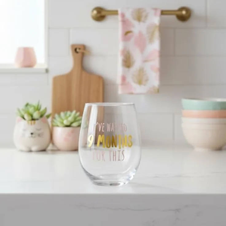 Pearhead I’ve Waited 9 Months for This Stemless Wine Glass, New Mom Mother’s Day Accessory, Expecting Mother Keepsake, Pink and Gold – Bild 9