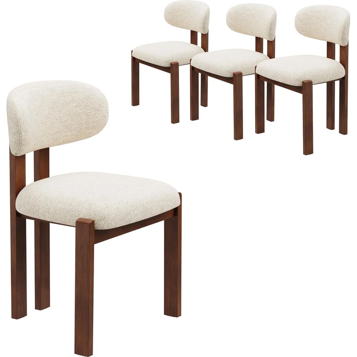 MALOL Esszimmerstühle 4er Set, Moderne Polsterstühle mit Holzbeinen in Dunkelbraun, Stoff-Essstühle mit Stabiler Rückenlehne, Beige Geeignet für Esszimmer, Küche und Gastronomie, Beige