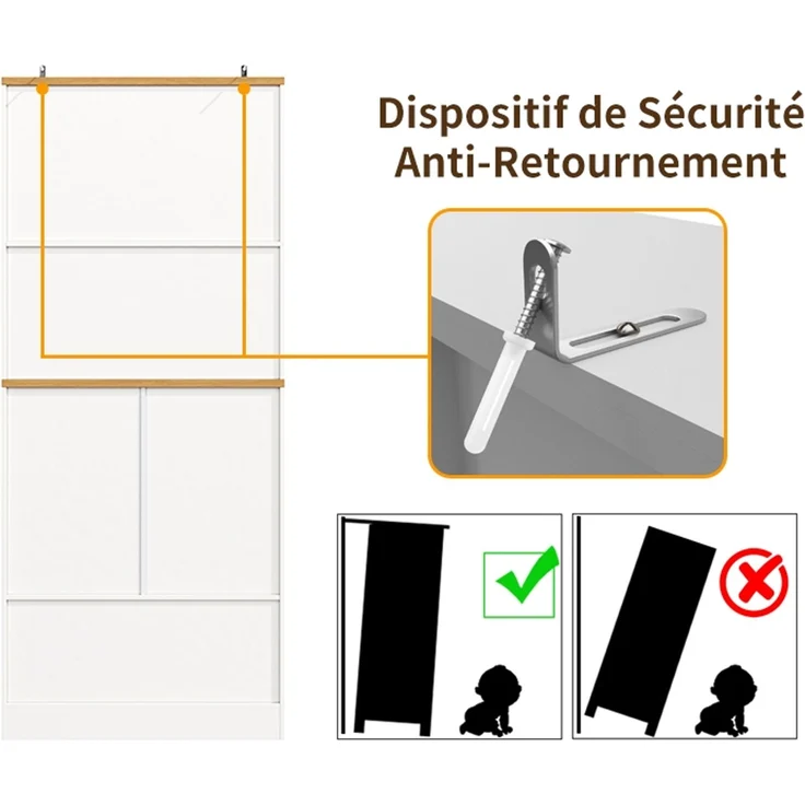 EINHOM Hochwertiger Küchenschrank mit 4 Türfächern & Schubladen (80 x 40 x 180 cm), Moderner Snack-Aufbewahrungsschrank aus MDF & Spanplatte, Buffetschrank für Esszimmer, Küche, Wohnzimmer – Bild 6