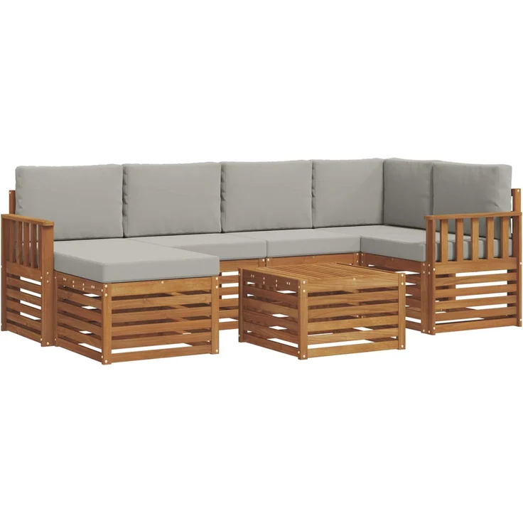 vidaXL Outdoor-Sofagarnitur 7 stk. 5-Sitzer Natur und Hellgrau 3375121 – Bild 2