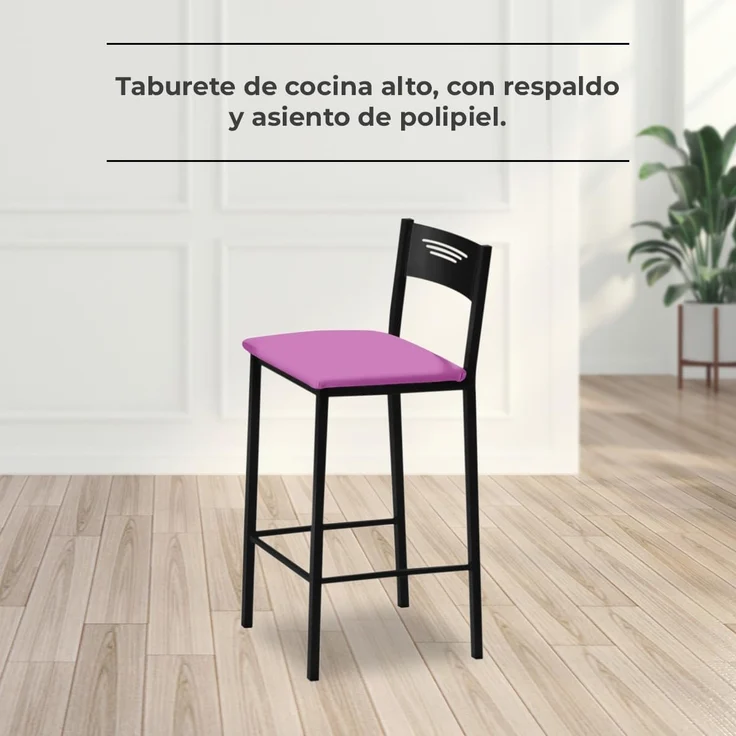 ASTIMESA - Hohe Küchenhocker mit Rückenlehne - Gestell schwarz und Sitzfläche aus Kunstleder - Farbe des Sitzes: Rosa. Lieferumfang: 1 Stück - Maße: 90 cm (Gesamthöhe) – Bild 2