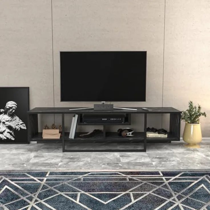 Hanah Home Stylish Black TV Stand, 150 cm Wide, 35.2 cm Deep, 40 cm High | 100% Melamine Coated Particle Board, 18 mm Thick | Perfect for Modern Living Rooms