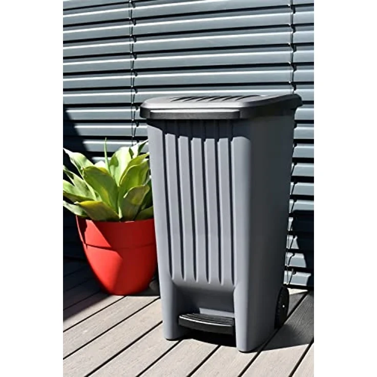 EDA Plastiques Mülleimer outdoor 90 l anthrazit/schwarz mit Pl und Rädern – Bild 3