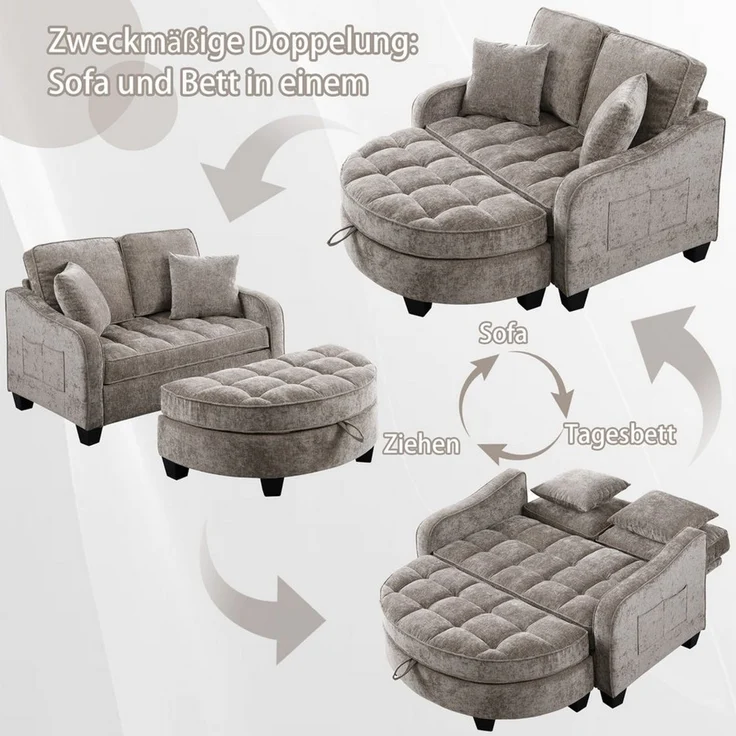 STILVORA Schlafsofa mit Aufbewahrungs-Hocker,Modulares Sofa Relaxsofa aus Chenille – Bild 3