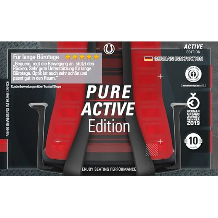 Interstuhl Bürostuhl Pure Active Edition, ergonomischer Drehstuhl mit Smart-Spring Technologie, 1D-Armlehne, Rot | Schwarz, Made in Germany – Bild 5