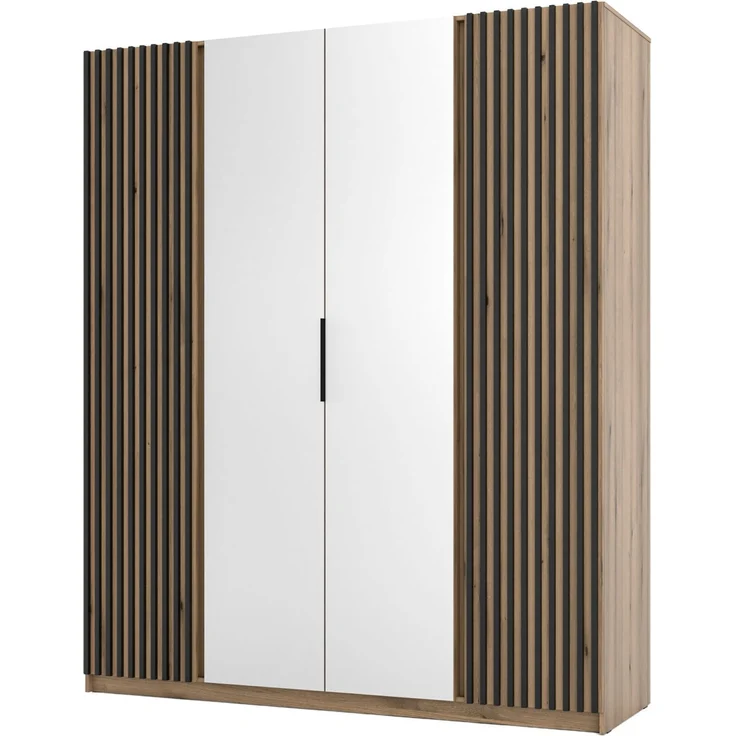 Selsey 'Kaja' Kleiderschrank 4-türig mit seitlichen Lamellen & Spiegel, Eiche Evoke, ca. 239 x 200 x 62 cm – Bild 1