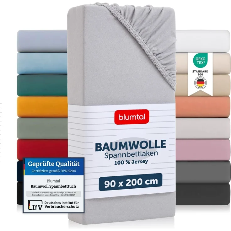 Blumtal® Basics Jersey (2er-Set) Spannbettlaken 90x200 cm -Oeko-TEX Zertifiziert, 100% Baumwolle Bettlaken, bis 20cm Matratzenhöhe, Moonlight Grey