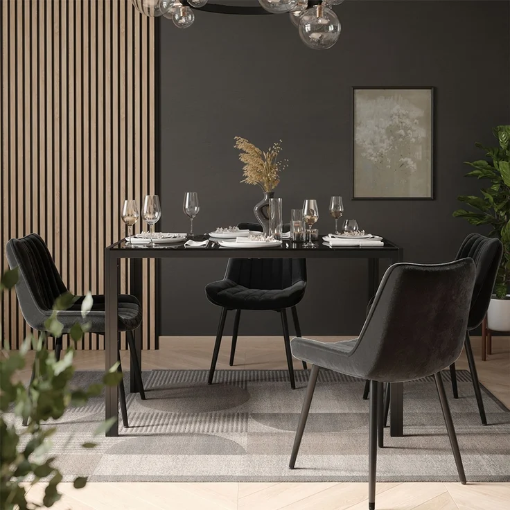 Esstisch Set Grand Schwarz 120 x 70 cm mit 4 Stühlen (Schwarz) Vicco – Bild 6