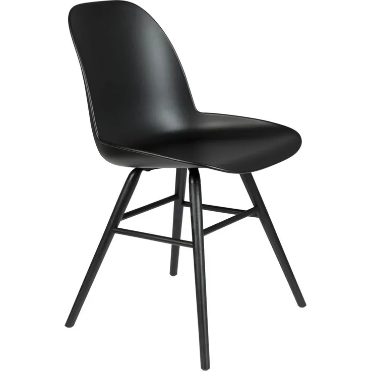Zuiver Esszimmerstuhl Albert Kuip All Black im 2er-Set mit schwarzer Polypropylen-Sitzschale und Aluminiumgestell