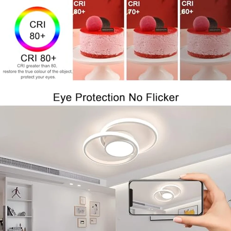 Comely LED-Deckenleuchte, 42 W, 4350 lm, moderne Deckenleuchte, Schlafzimmer, natürliches Licht, 4500 K, LED-Kronleuchter, modern, weiß, für Wohnzimmer, Küche, Bad, Flur – Bild 7
