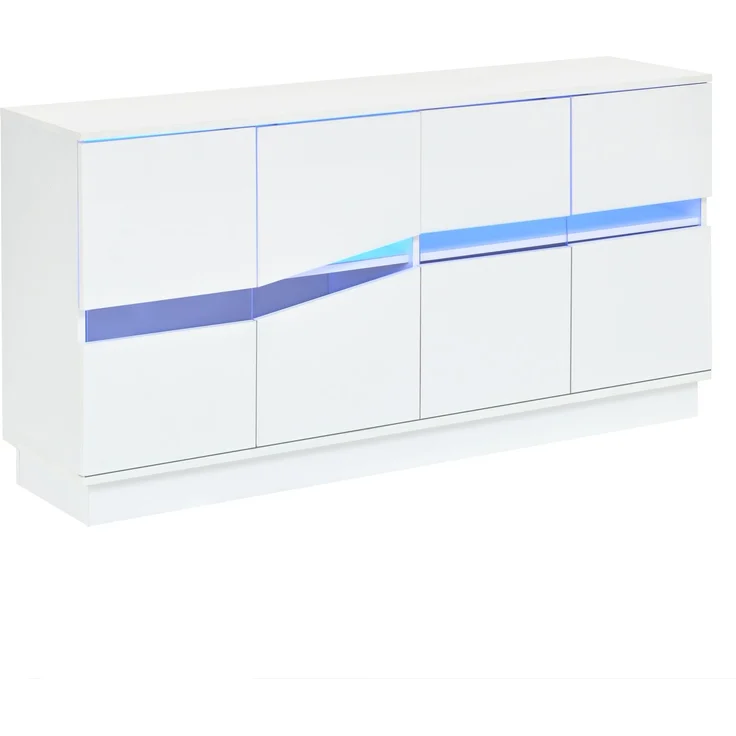 Sideboard 140 x 35 x 70 cm aus Spanplatte und Acryl, weiß mit Hochglanzfront und LED-Beleuchtung – Bild 10