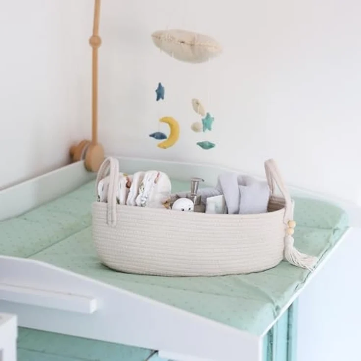 HMF Aufbewahrungskorb Aufbewahrungskorb Badezimmer, Korb für bis zu 3 Rollen Toilettenpapier, handgenäht aus Baumwolle, Badezimmerkorb, 38,5 x 15,5 x 14 cm, Creme – Bild 7