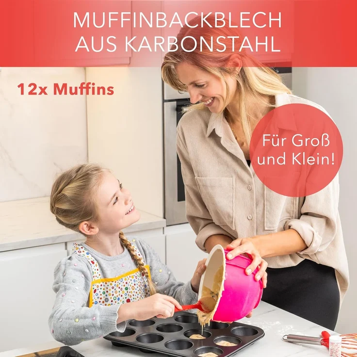 AVANA Muffinform Carbonstahl Muffinblech 12 Muffins Muffinförmchen Cupcake Backblech, antihaftbeschichtet, BPA-frei – Bild 2