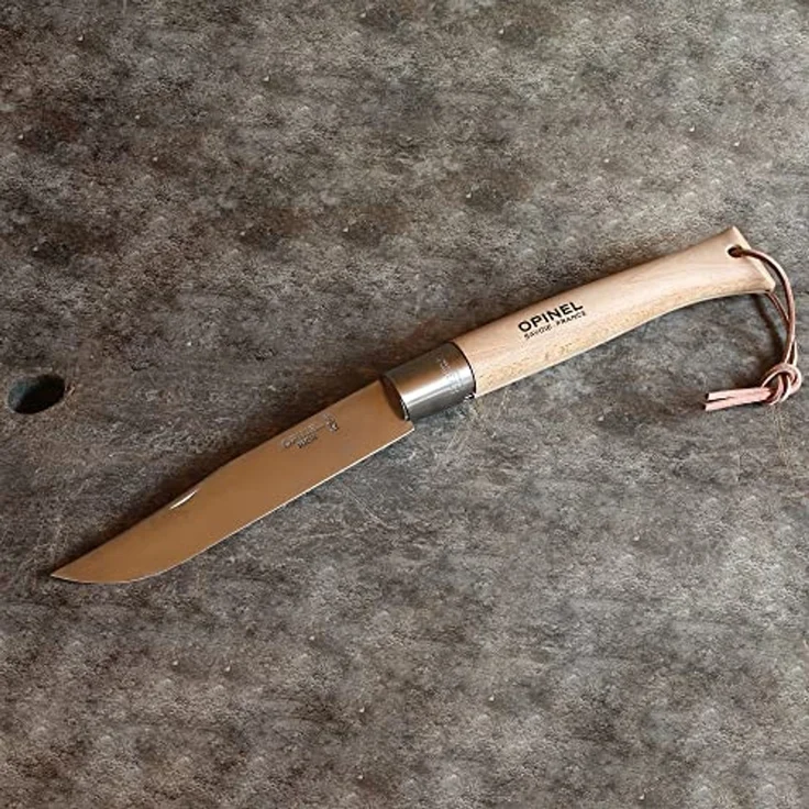 Opinel Tradition N°13 Giant - Klappmesser - 22 cm - kleine schwarze Striche, Grifffarbe Hellgelb bis Rosa – Bild 4