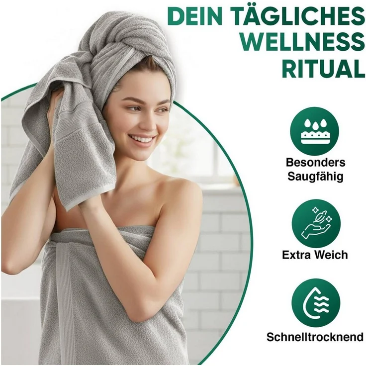 leevitex® Duschtücher 2er-Set, 70x140 cm, 100% Baumwolle, saugstark und fusselfrei, Frottee (Set, 2-St), OEKO-TEX® STANDARD 100 zertifiziert, gestreifte Bordüre – Bild 2