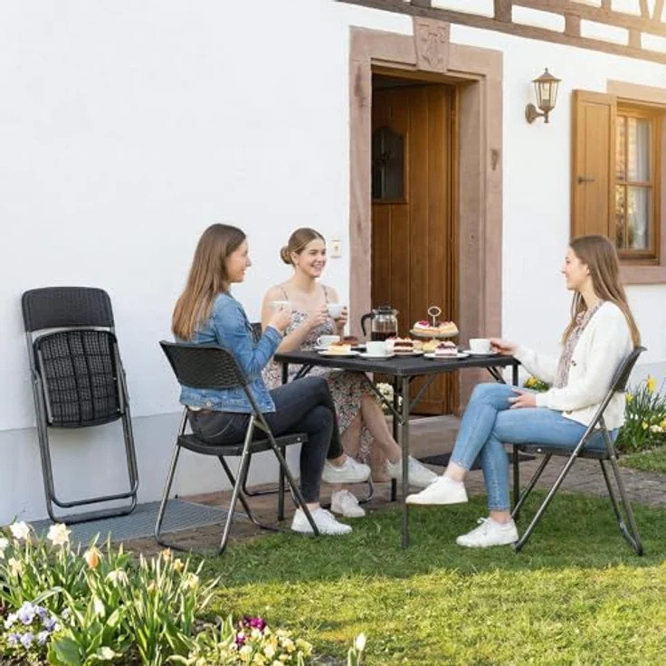 Sekey Gartengarnitur Set, Garten-Essgruppe 4 Personen, Balkonset Balkonmöbel Set 4 Stühle mit Tisch, Klappbar Gartentisch mit Stühlen Set Terrassenmöbel für Terrasse, Balkon, Bistro, Garten – Bild 9