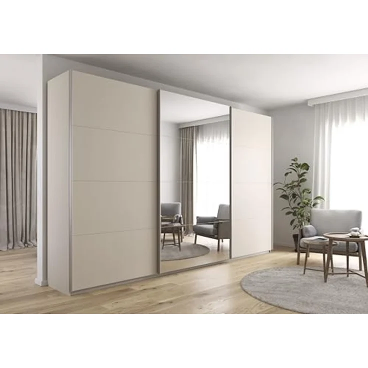 Rauch Möbel Kulmbach, Kleiderschrank mit Schwebetüren für Schlafzimmer, Kinderzimmer, Jugendzimmer, Garderobe, Flur, 3-türig, mit Spiegel, Zubehör Classic, Farbe Beige, Breite 360 cm – Bild 2