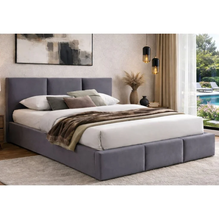 Home Collective Polsterbett Bett 140x200/160x200 Doppelbett Bettgestell mit Lattenrost & Stauraum, mit Stauraum mit Bettkasten 140x200 cm in grau samt – Bild 5