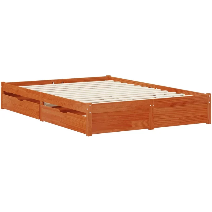 vidaXL Bettrahmen mit Schubladen Wachsbraun Massivholz Kiefer 3423809 – Bild 5
