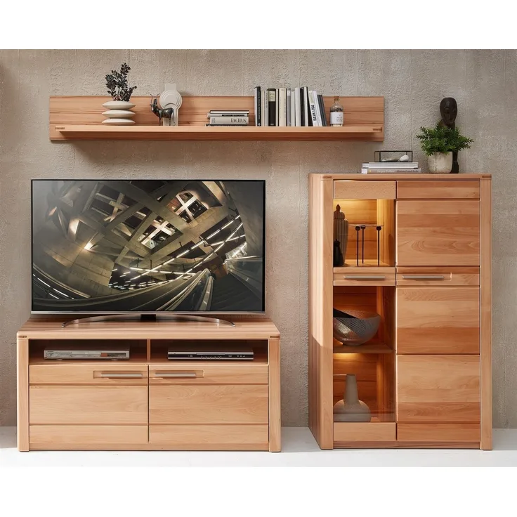Wohnwand >Nature One< (3-teilig) Kernbuche teilmassiv - 260x170x45cm (BxHxT)